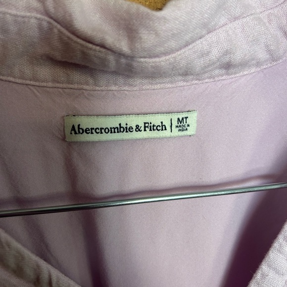 Abercrombie & Fitch Lilac Collared Linen Blend Wrap Mini Dress Size MT - Picture 3 of 6